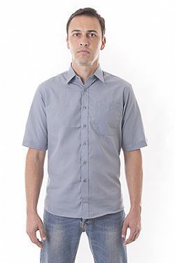 camisa social manga curta cinza